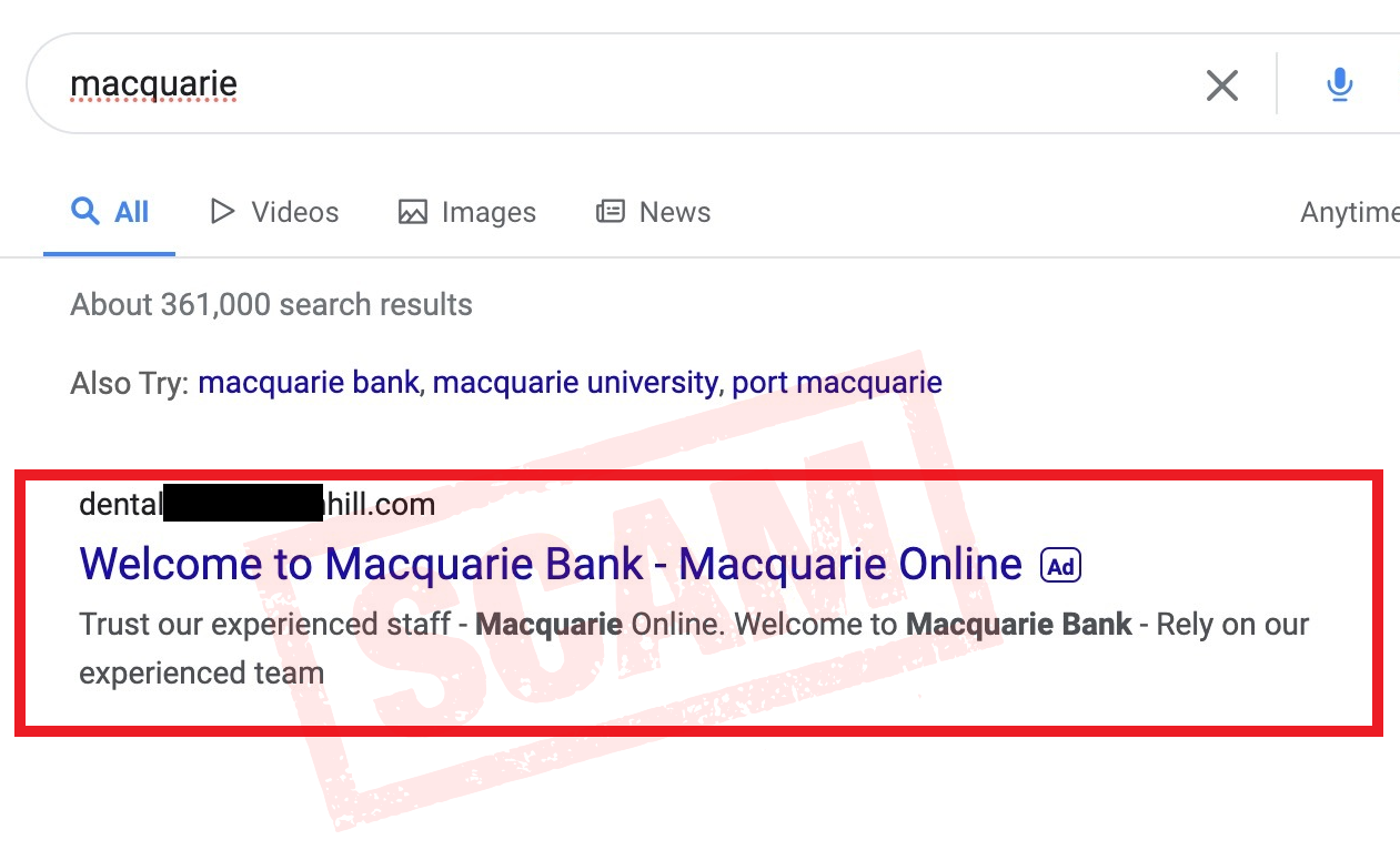 Phishing scam alert for search